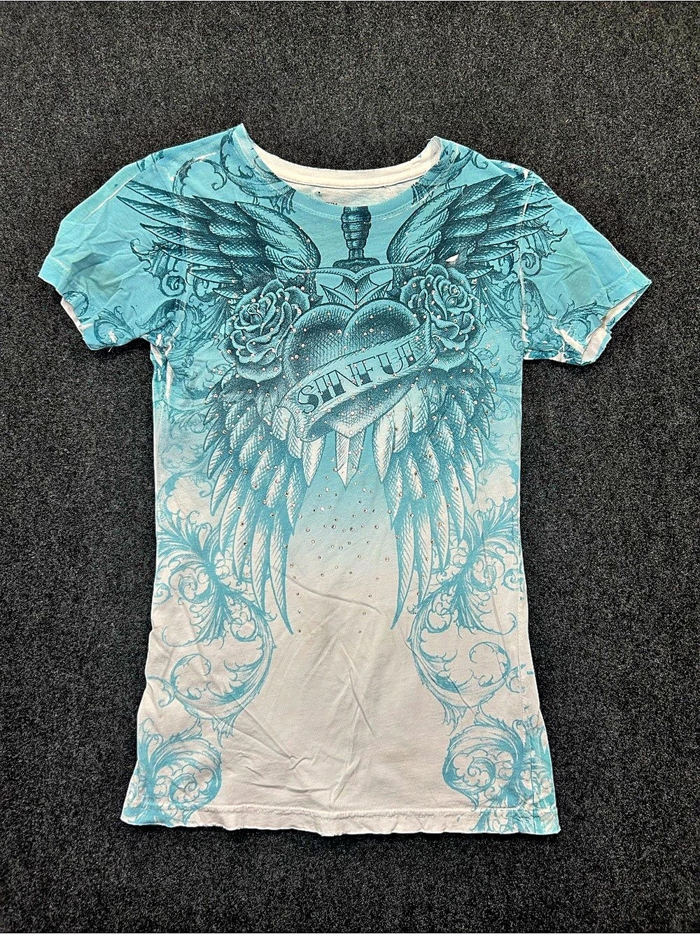 Sinful Graphic Short Sleeve Tee Blue & White Size Medium